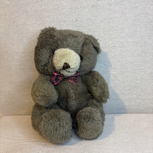 Vintage Cuddle Wit Gray Teddy‎ Bear Plush 9" Bow Tie 1980's Made In Taiwan Nice! - Picture 1 of 6